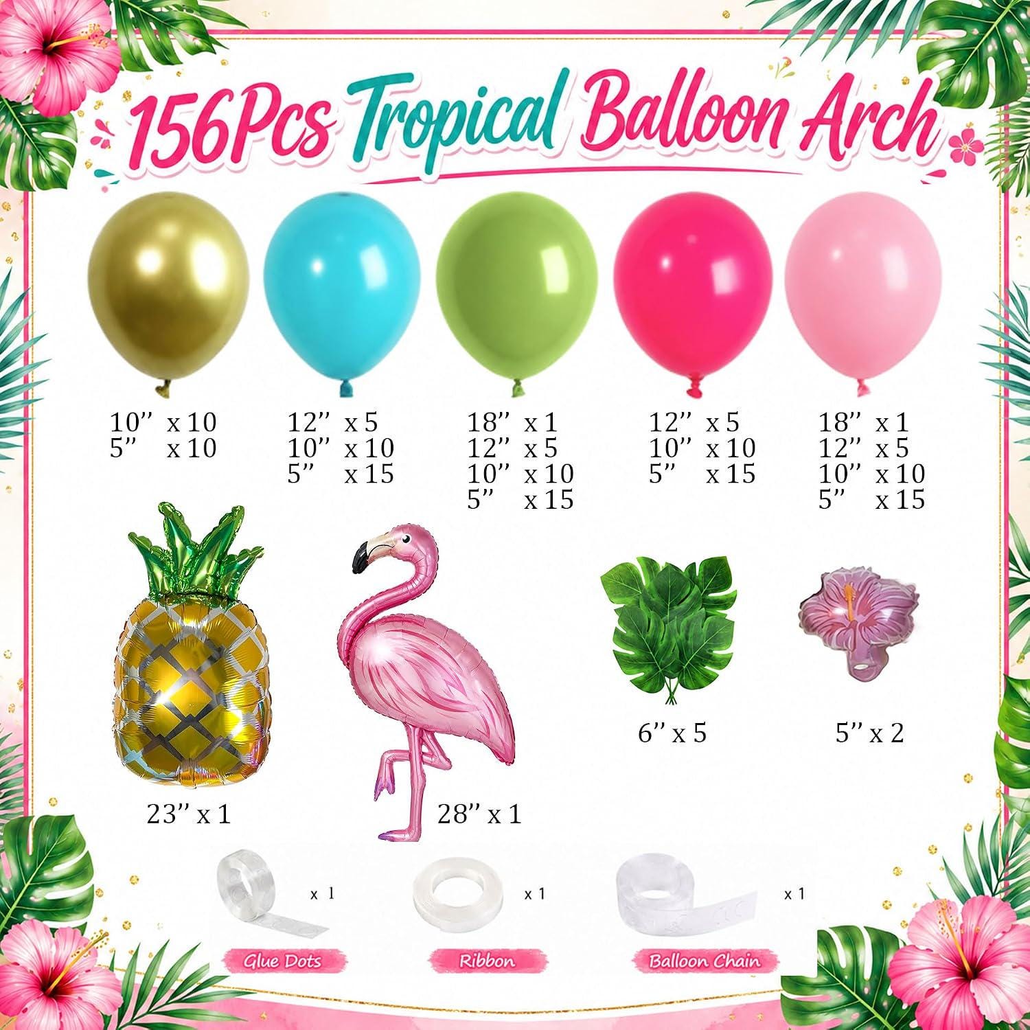 Tropical Balloon Arch Kit | Flamingo, Pineapple, Hibiscus Party Decor