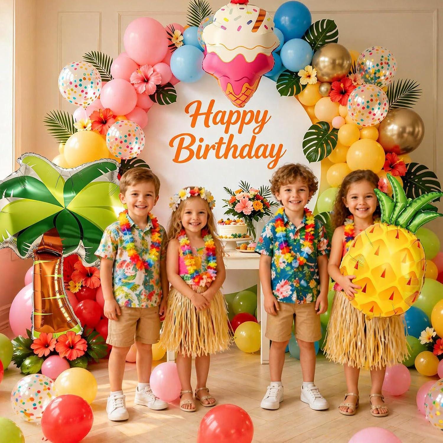 Hawaiian Luau Balloon Arch Kit | Tropical Palm Tree, Pineapple, Ice Cream Balloons