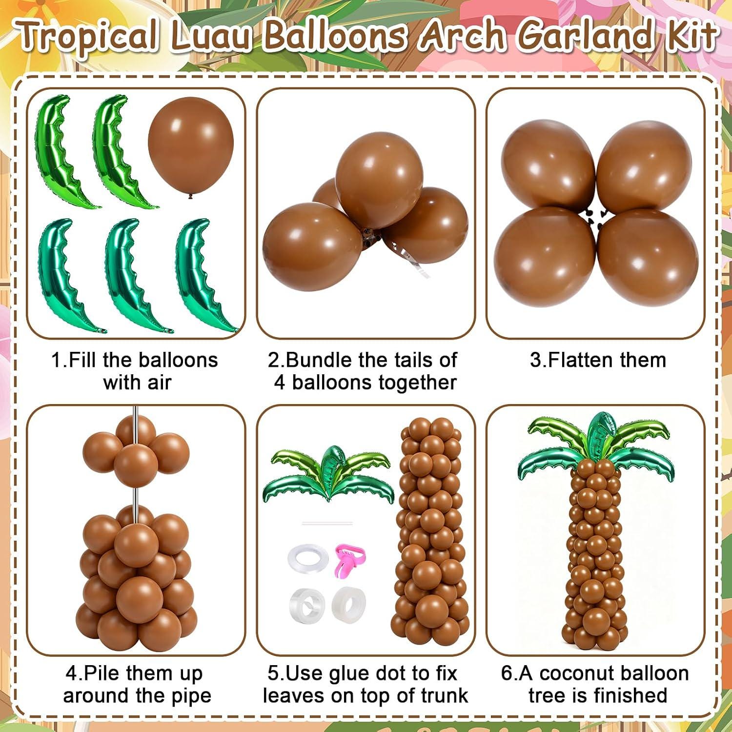 Tropical Luau Balloon Arch Kit | Hawaiian Garland with Flamingo, Palm Tree, Aloha Balloons