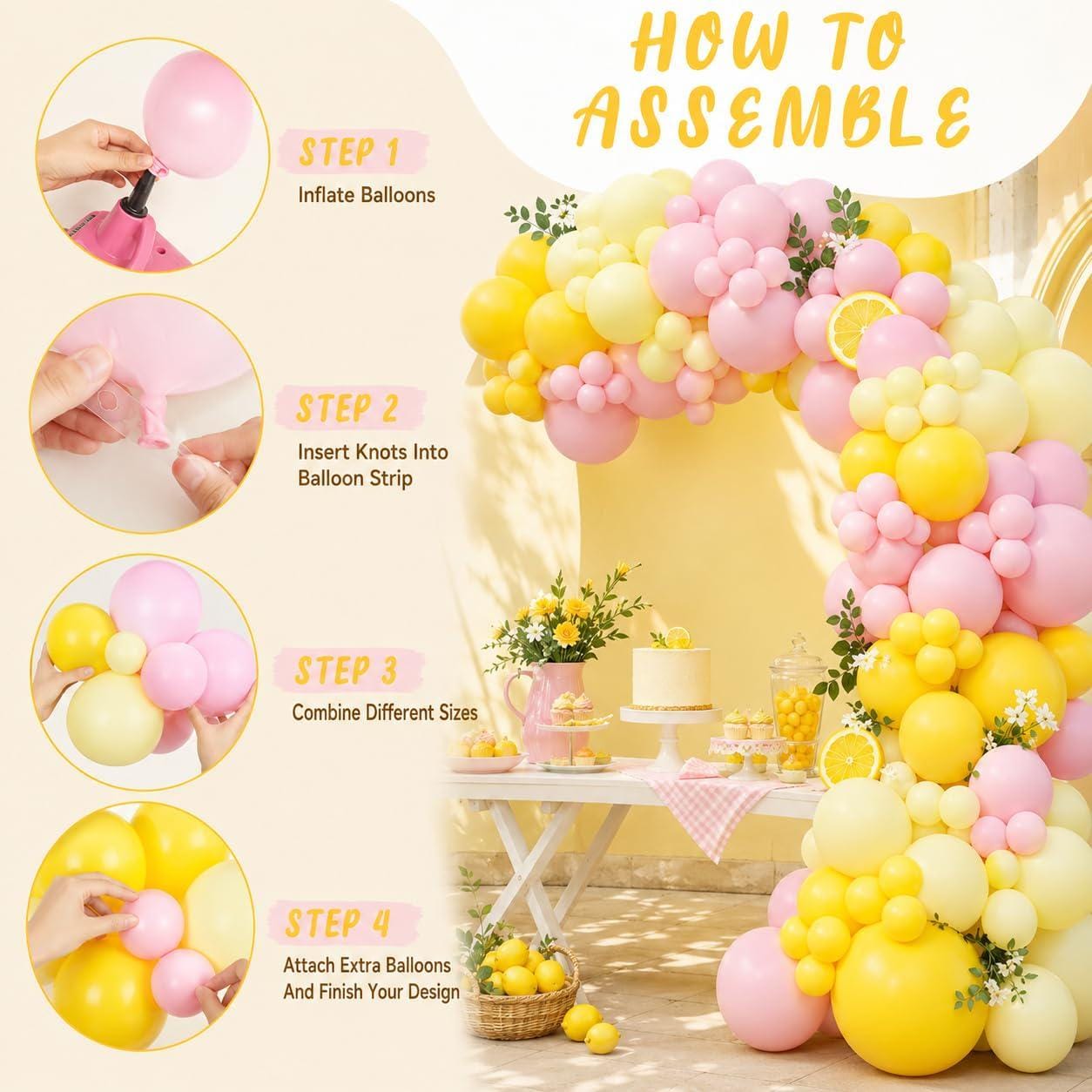 Pastel Pink Yellow Balloon Arch Kit | Lemon Summer Birthday Party Decor