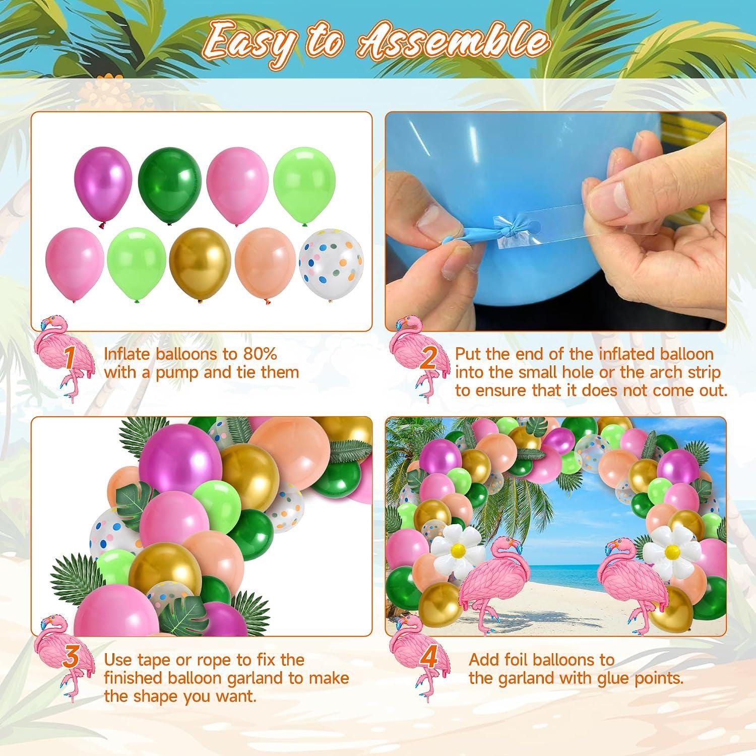 Tropical Balloon Arch Kit | Flamingo, Palm Leaf Luau Party Decor