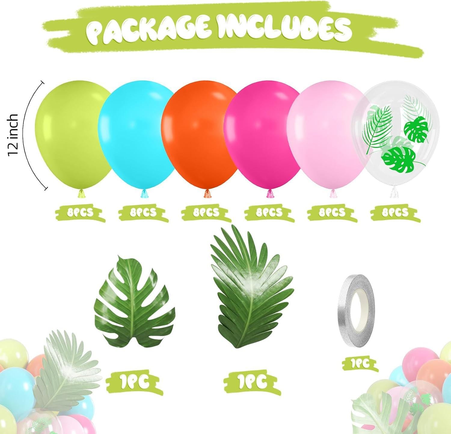 Tropical Balloon Kit | Teal, Orange, Hot Pink Palm Leaf Party Decor