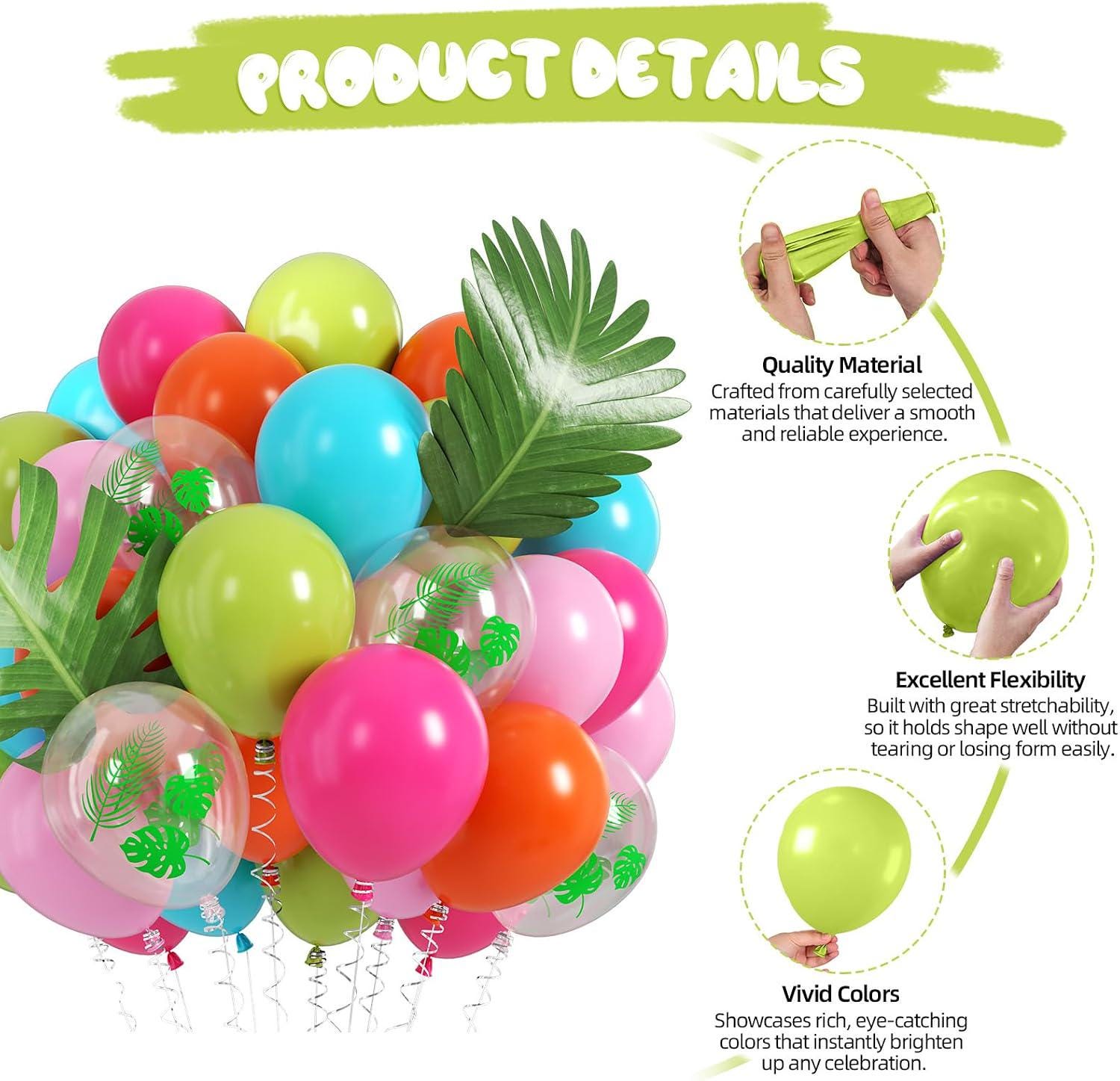 Tropical Balloon Kit | Teal, Orange, Hot Pink Palm Leaf Party Decor