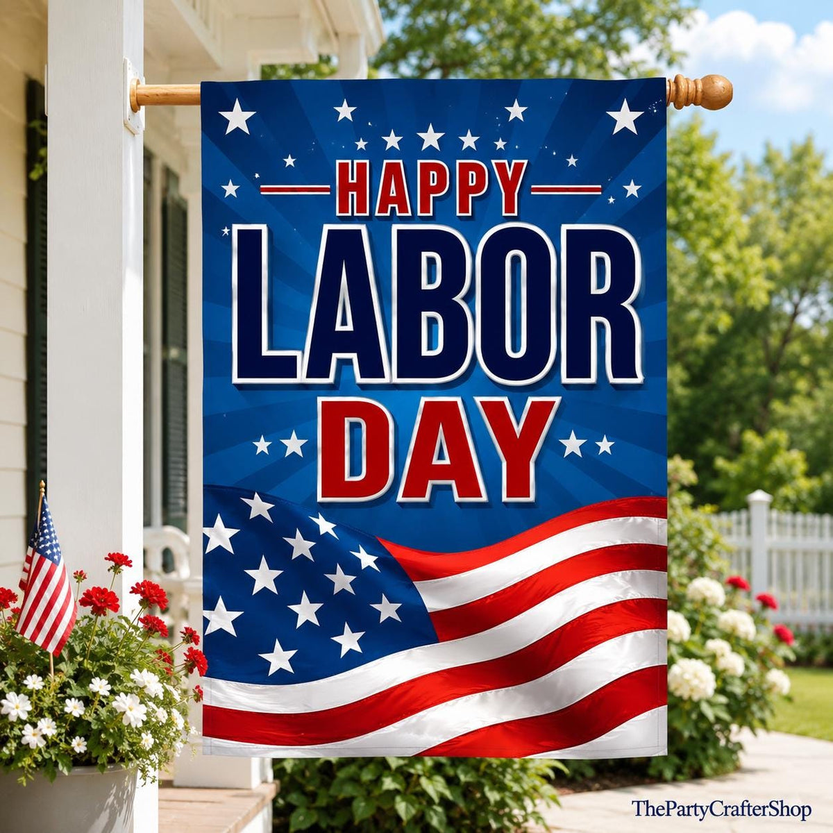 Happy Labor Day USA Flag, Double Sided Polyester Yard Decor