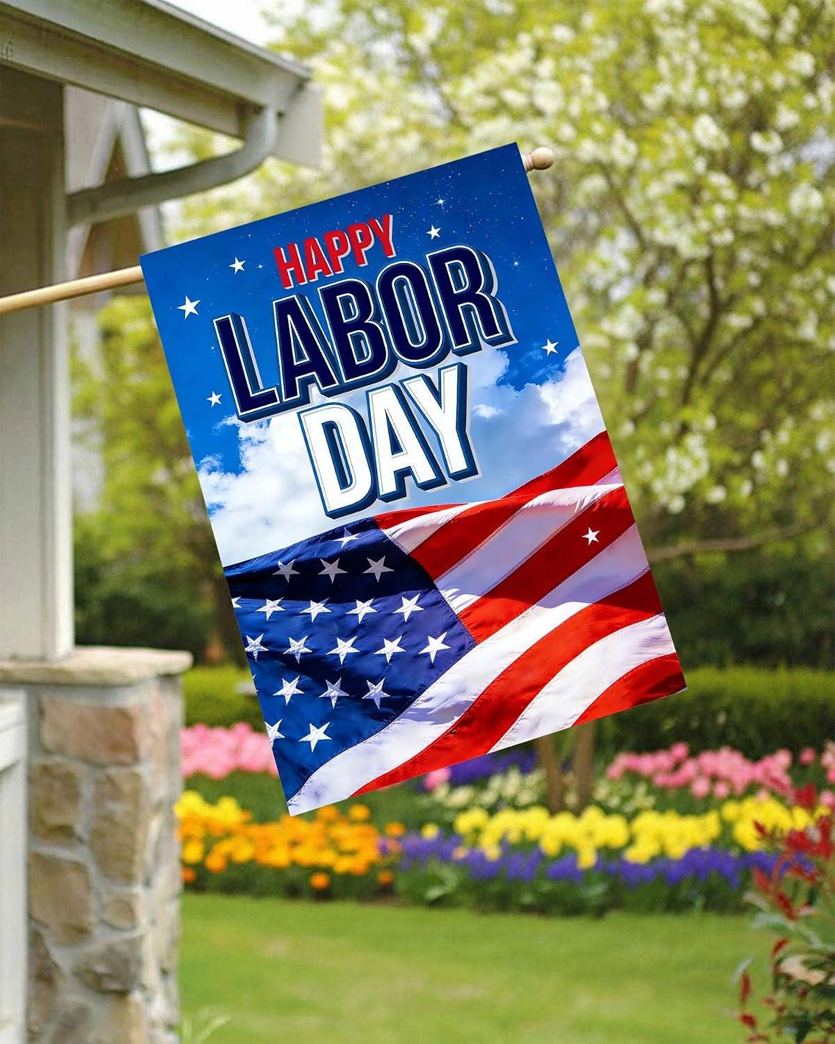Happy Labor Day USA Flag, Double Sided Polyester Yard Decor
