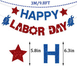 Glitter Happy Labor Day Banner, Red Blue USA Patriotic Garland, Party Decorations