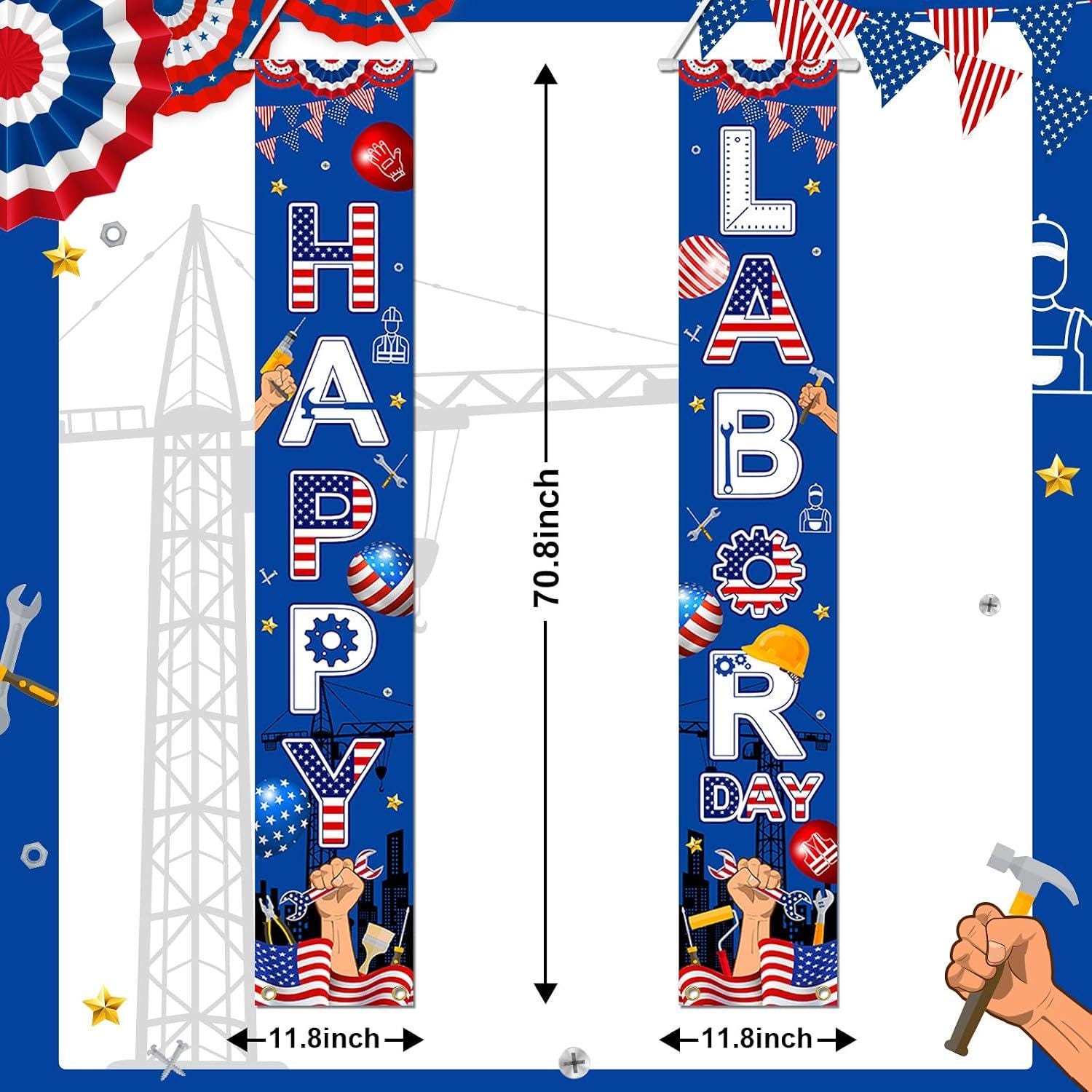 Patriotic Labor Day Door Banner, American Holiday Porch Decor