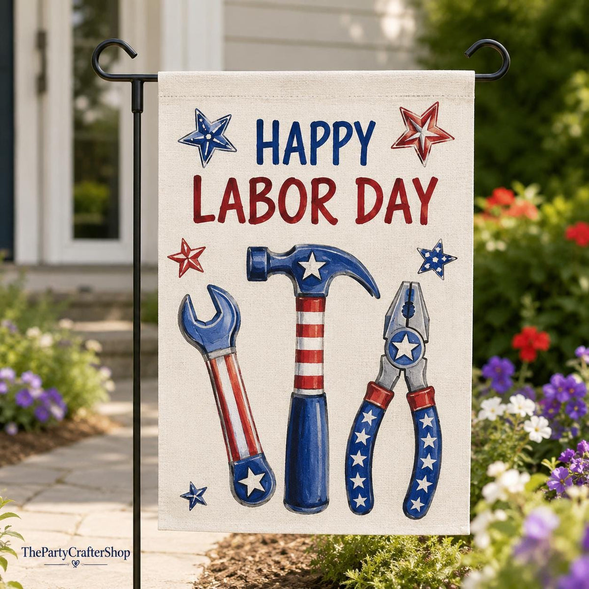 Happy Labor Day Garden Flag, Patriotic Tools USA Outdoor Decor (12x18)