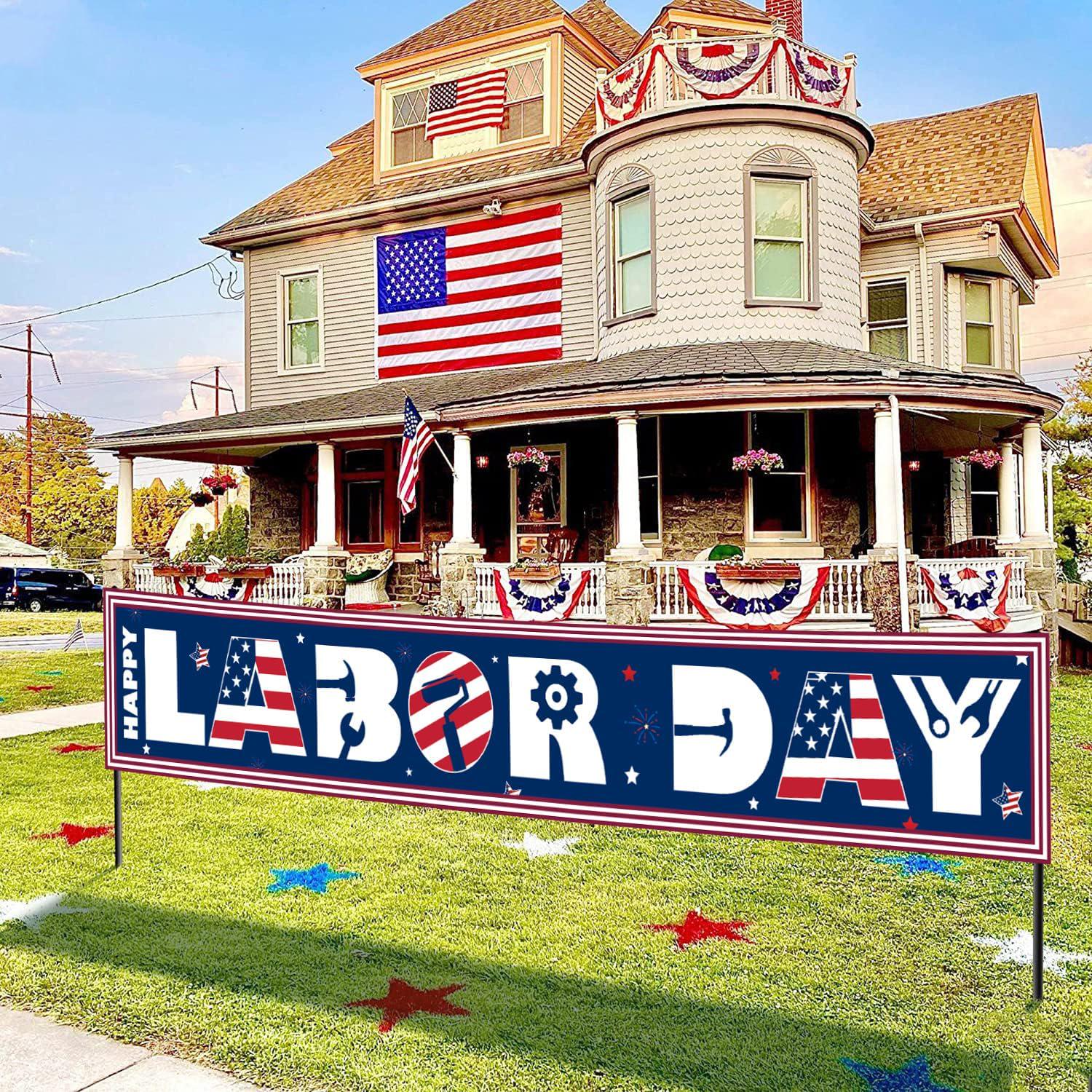 Large Happy Labor Day Patriotic Banner, Outdoor Indoor Party Yard Sign