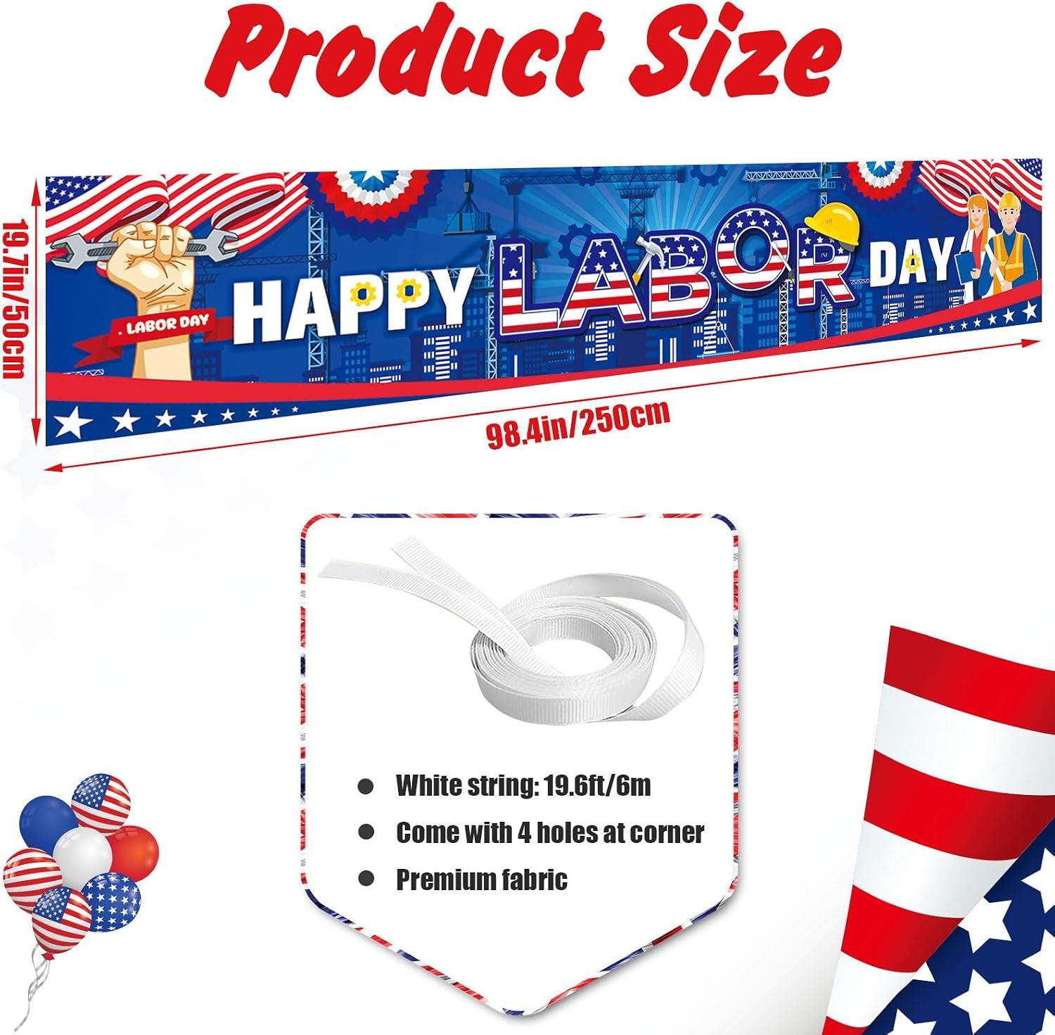 Happy Labor Day Fabric Banner, Patriotic Photo Backdrop, Indoor Outdoor Decorations
