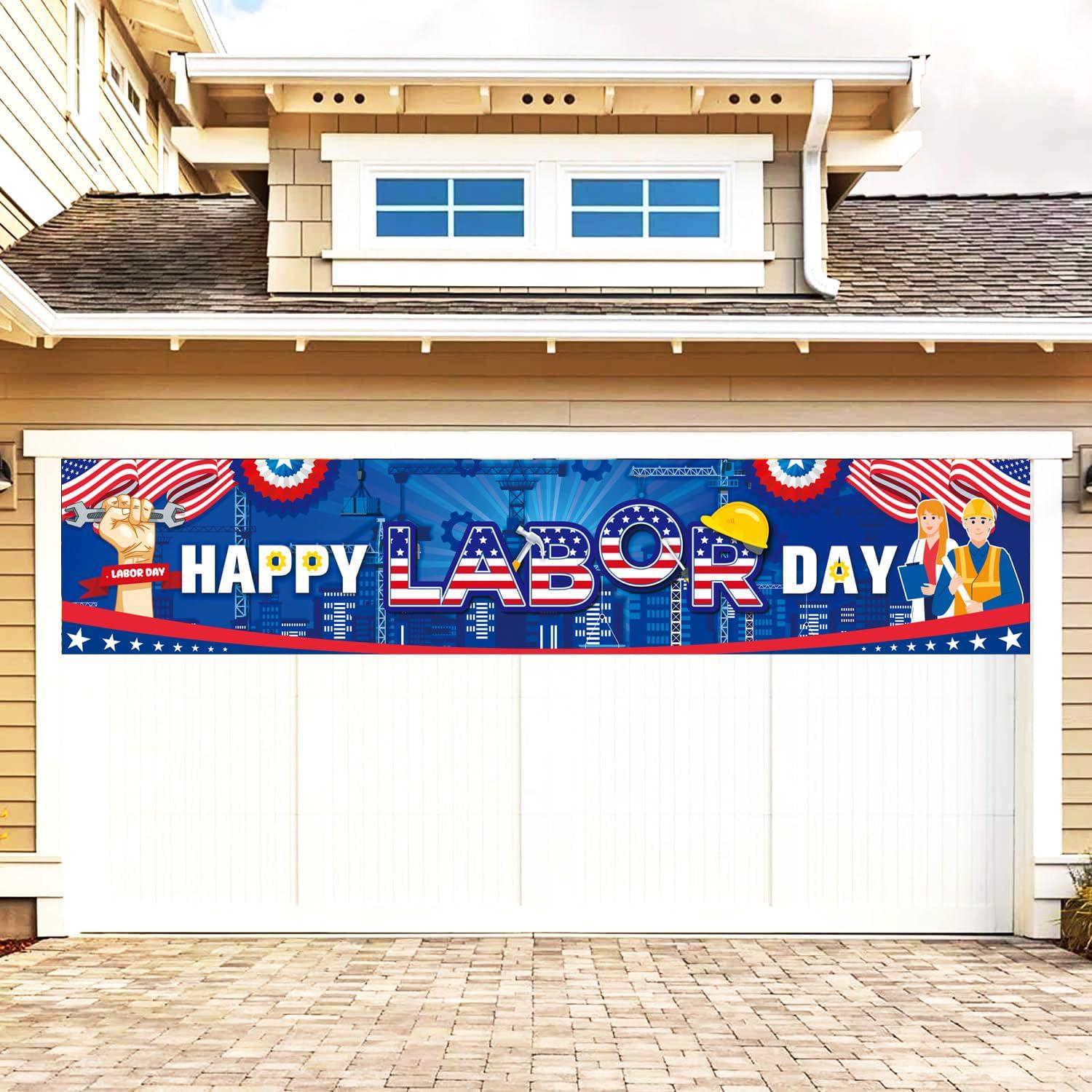 Happy Labor Day Fabric Banner, Patriotic Photo Backdrop, Indoor Outdoor Decorations