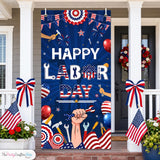 Happy Labor Day Door Cover, Patriotic Worker Tools Banner, Red White Blue Decoration