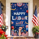 Happy Labor Day Door Cover, Patriotic Worker Tools Banner, Red White Blue Decoration