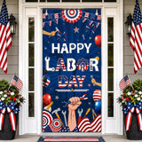 Happy Labor Day Door Cover, Patriotic Worker Tools Banner, Red White Blue Decoration