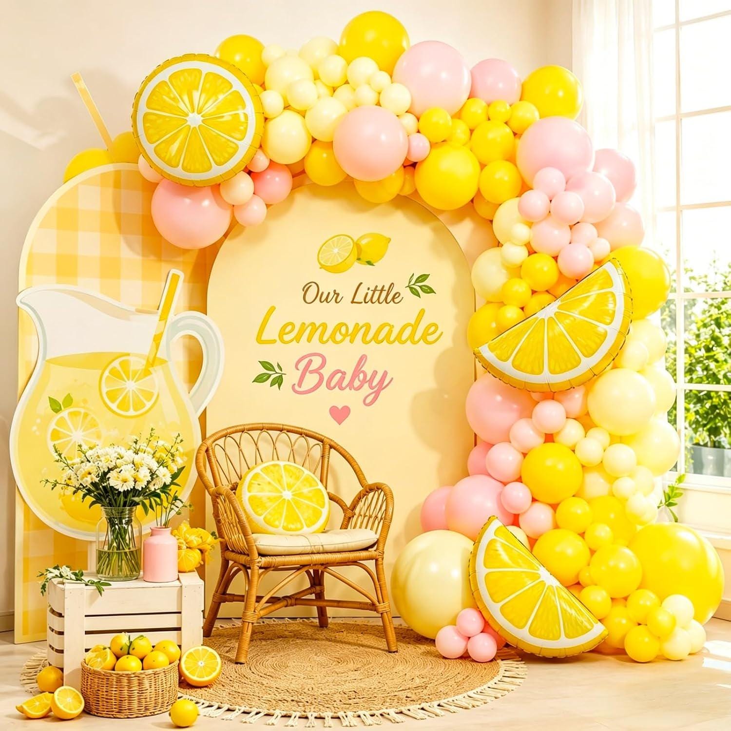 Lemonade Balloon Arch Garland Kit | Pink Yellow Party Decor (136 Pc)