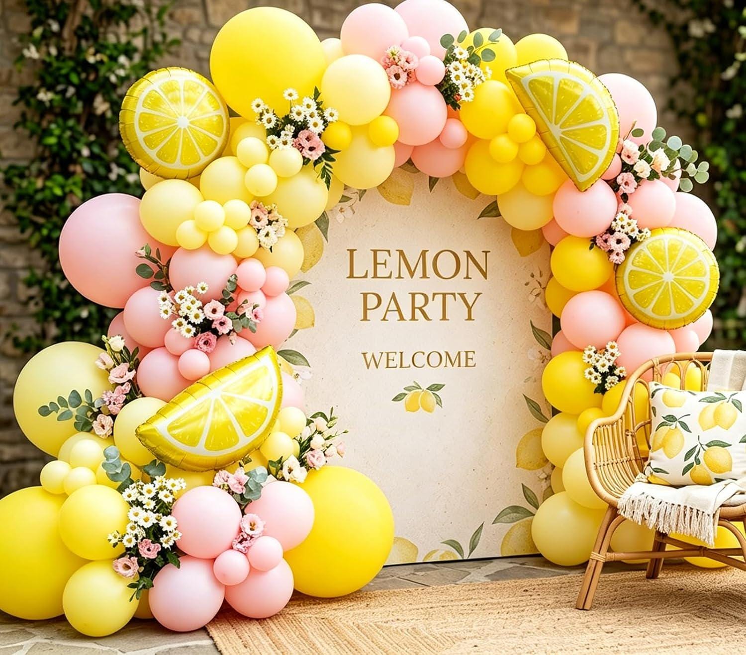 Lemonade Balloon Arch Garland Kit | Pink Yellow Party Decor (136 Pc)