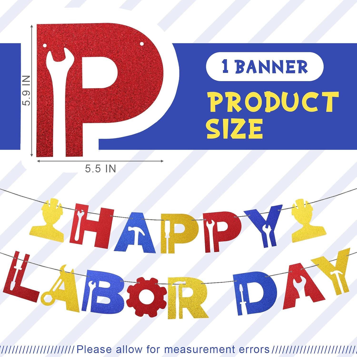 Happy Labor Day Decorations Set, Banner, Honeycomb Centerpieces, Swirls, Garland