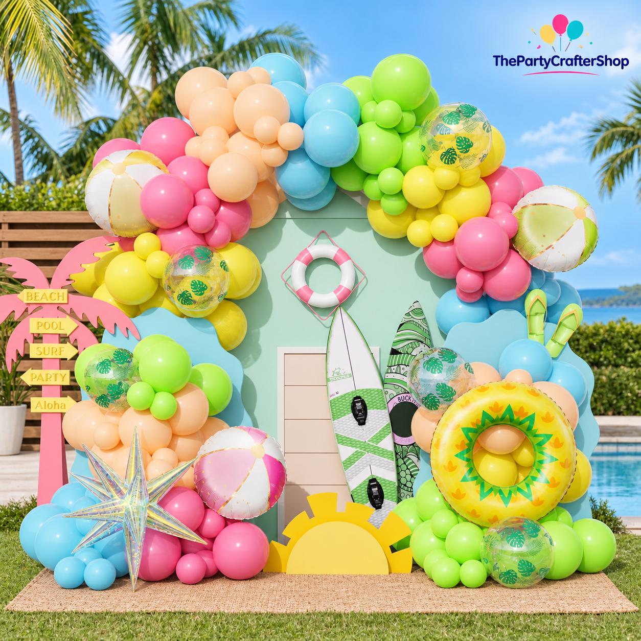 Pool Party Balloon Garland Kit | Tropical Pastel Beach Ball Swim Ring Decor