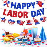 Happy Labor Day Banner, Patriotic Glitter USA Decorations, Office Party Decor