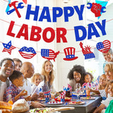 Happy Labor Day Banner, Patriotic Glitter USA Decorations, Office Party Decor