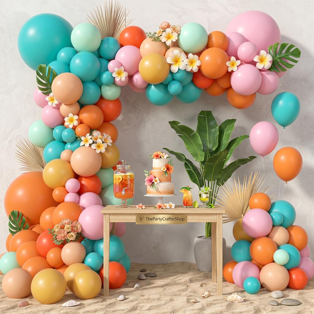 Tropical Hawaiian Balloon Garland Kit | Luau Party Decor, Flamingo Beach Birthday Baby Shower Balloons