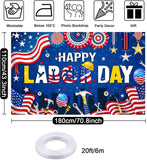 Happy Labor Day Backdrop Banner, American Flag Photo Background, Patriotic Party Decorations