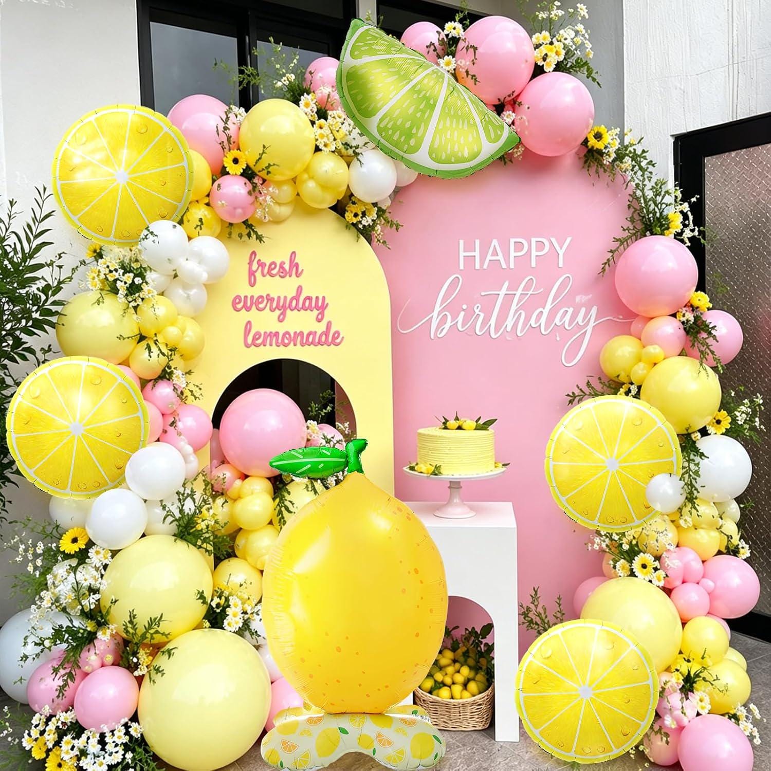 Lemon Balloon Garland Kit | Yellow Pink Arch Decor | Summer Celebration