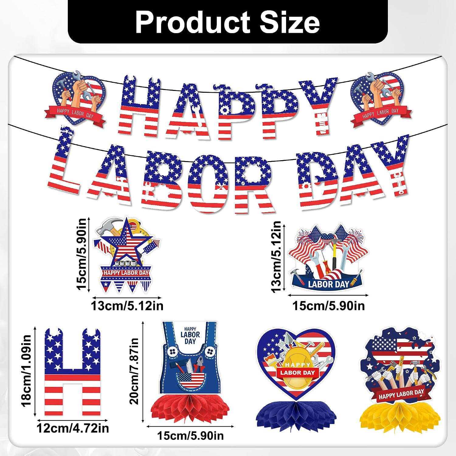 Patriotic Labor Day Decorations Set, American Flag Banner, Hanging Swirls, Honeycomb Decor