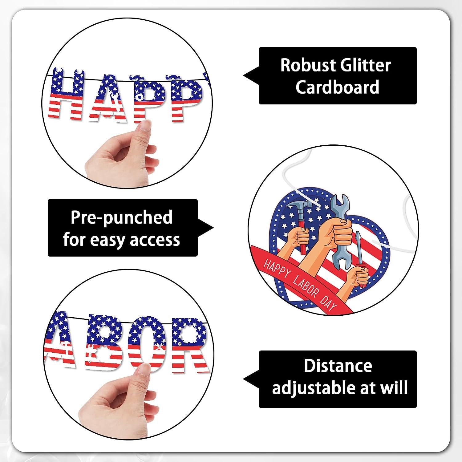 Patriotic Labor Day Decorations Set, American Flag Banner, Hanging Swirls, Honeycomb Decor