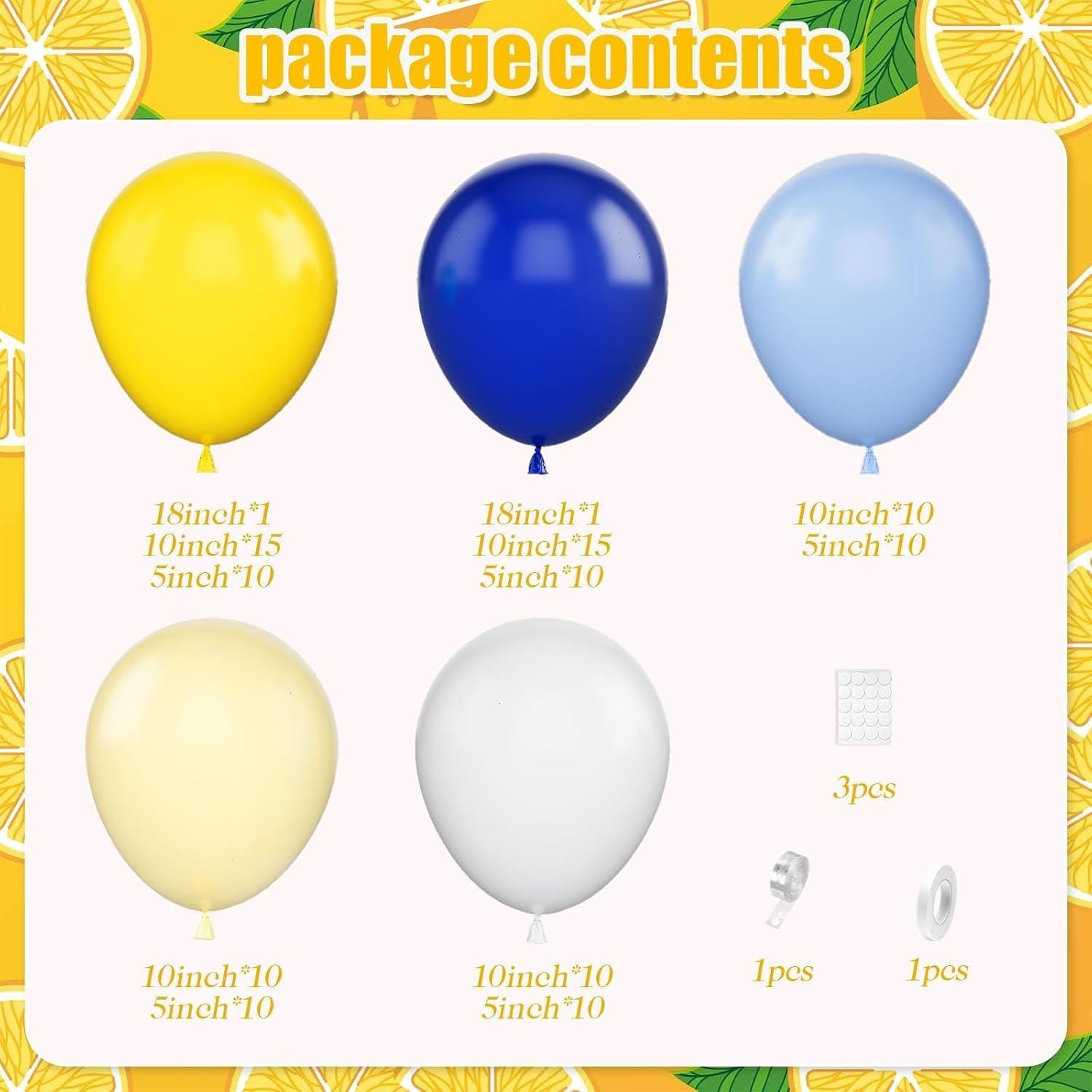 Blue Yellow Lemon Balloon Garland Kit | Citrus Party Arch Decor