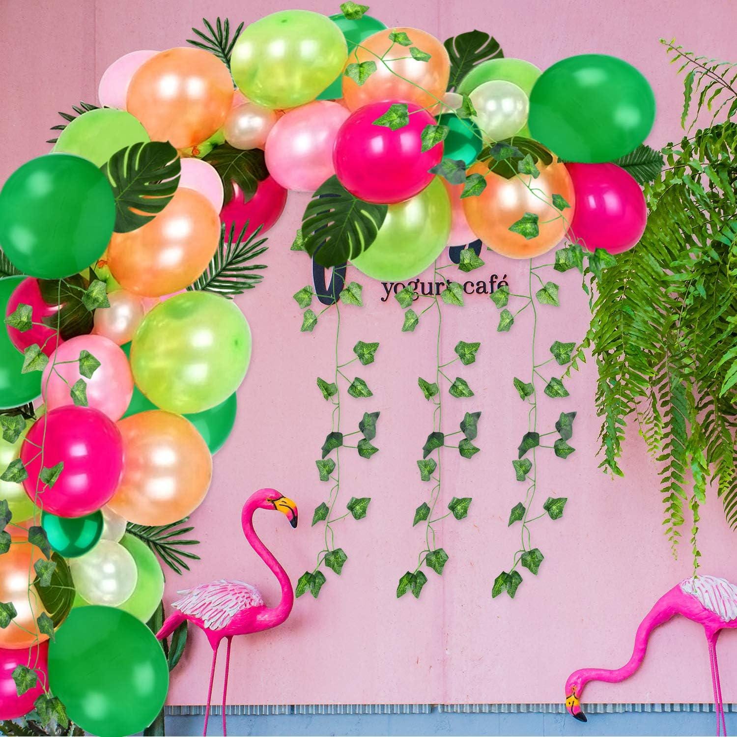 Tropical Balloon Garland Kit | Pink Green Arch, Palm Leaf Birthday Party Decorations
