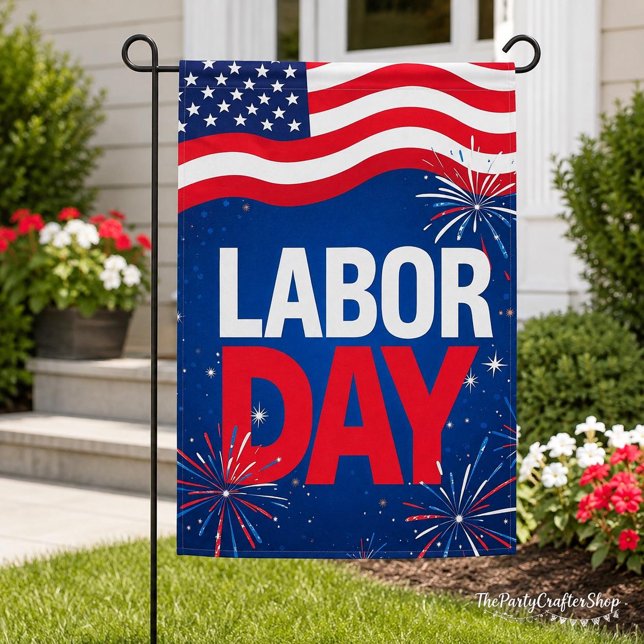 Happy Labor Day Garden Flag, 12x18 Double Sided Patriotic USA Fireworks Yard Flag for Outdoor Garden Lawn Porch Holiday Decor