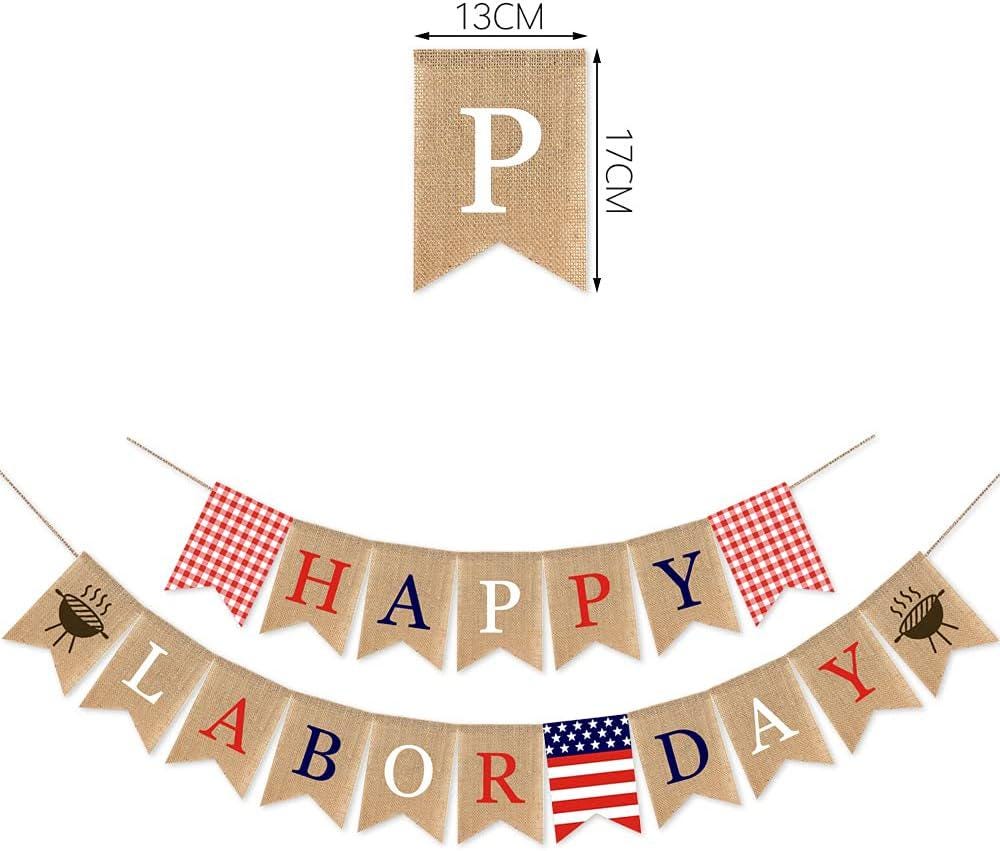 Burlap Happy Labor Day Banner, BBQ Grill Theme Garland, Party Decorations