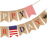 Burlap Happy Labor Day Banner, BBQ Grill Theme Garland, Party Decorations