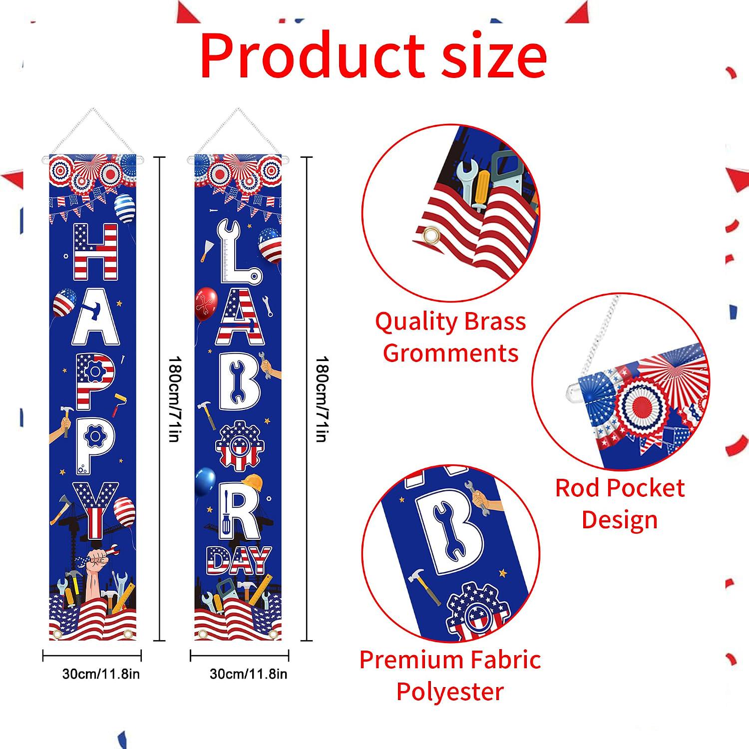 Happy Labor Day Patriotic Door Banner, American Flag Porch Sign