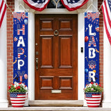 Happy Labor Day Patriotic Door Banner, American Flag Porch Sign