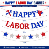 Happy Labor Day Banner, Patriotic Garland with Stars, Red White Blue Decor