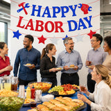 Happy Labor Day Banner, Patriotic Garland with Stars, Red White Blue Decor