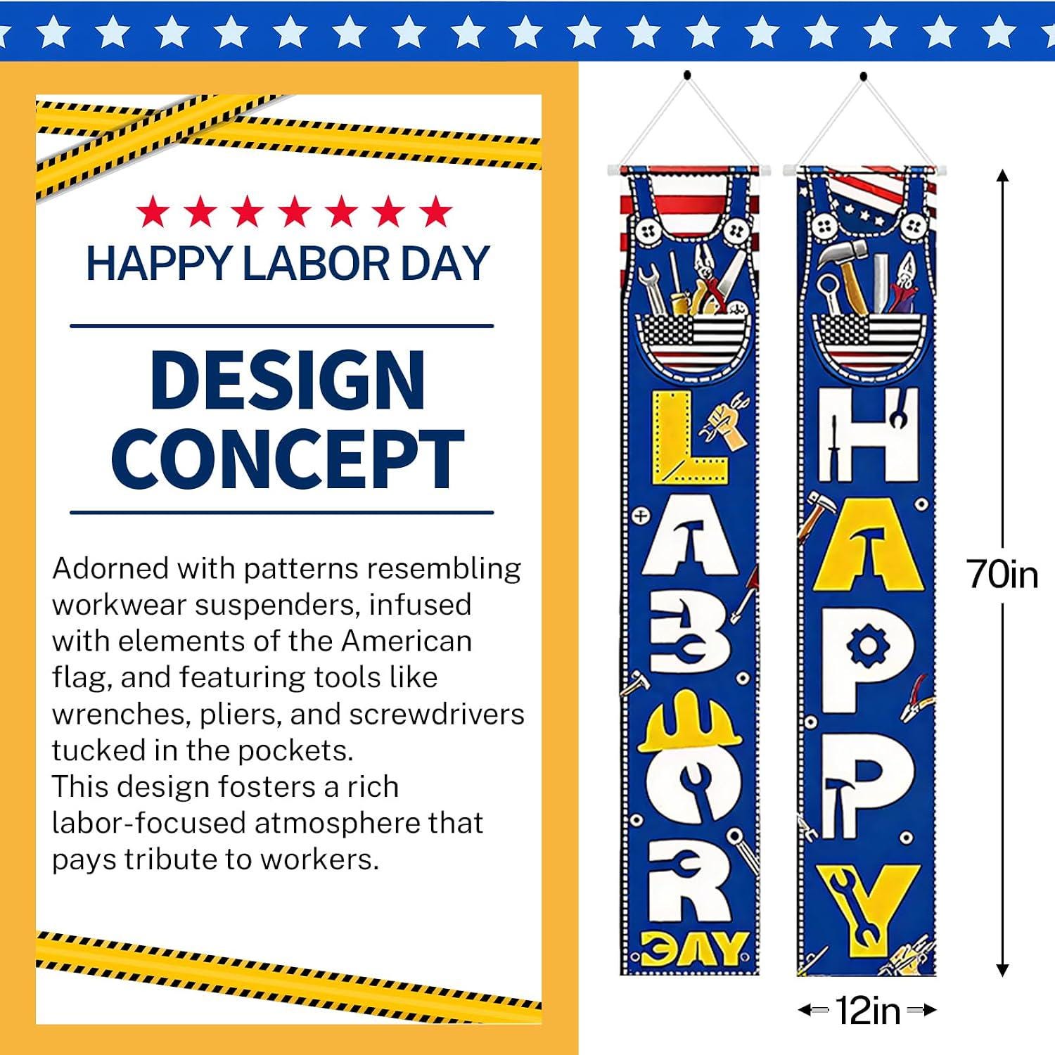 Happy Labor Day Porch Banner, Patriotic Tool Decor Sign