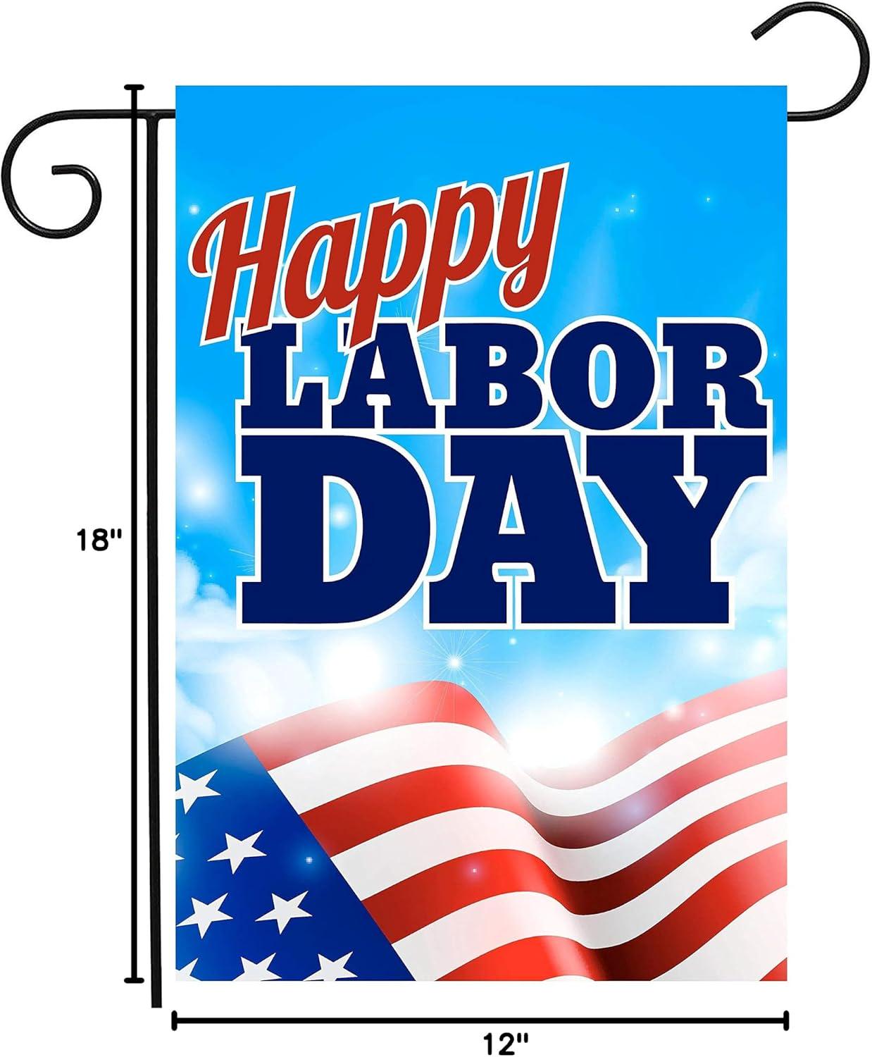 Happy Labor Day Garden Flag, Double Sided American Stars Stripes Yard Flag