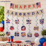 26pc Labor Day Decorations Set, Red White Blue Banner Swirls Patriotic Party Decor
