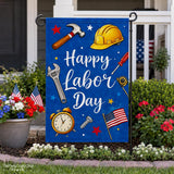 Happy Labor Day Garden Flag, Patriotic Tools, Double Sided Burlap Yard Decor