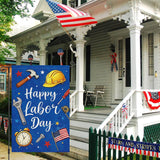 Happy Labor Day Garden Flag, Patriotic Tools, Double Sided Burlap Yard Decor