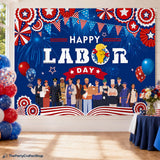Happy Labor Day Backdrop Banner, Patriotic Worker Celebration Photo Background (7x5FT)