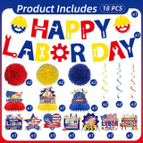 Patriotic Labor Day Party Decorations, American Banner Swirls Pom Poms Honeycomb Centerpieces