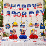 Patriotic Labor Day Decorations Set, Banner, Swirls, Honeycomb Centerpieces Party Decor