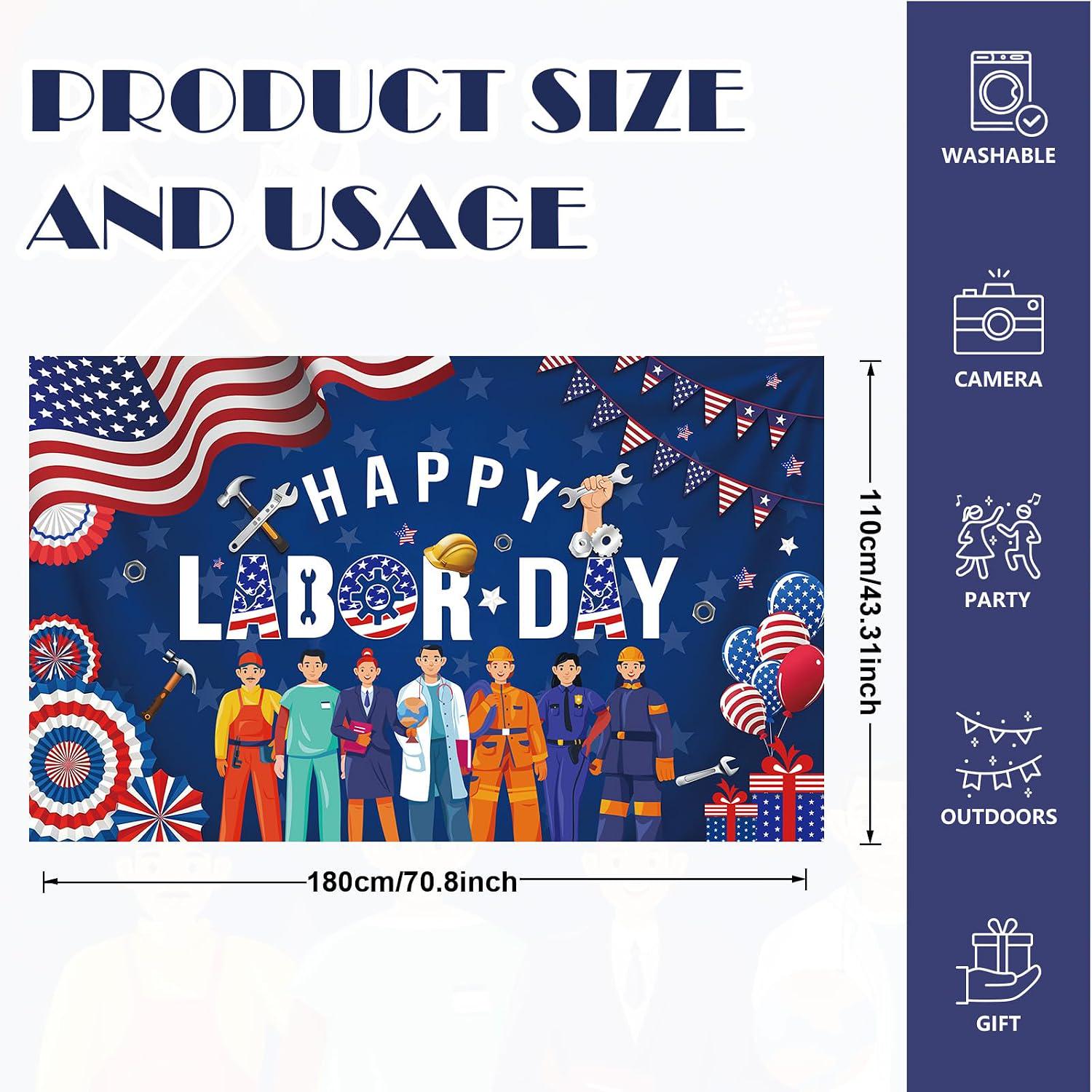 Labor Day Worker Celebration Backdrop, Patriotic Party Photo Background (71x43 Inch)