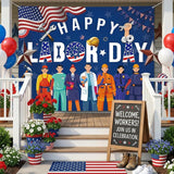 Labor Day Worker Celebration Backdrop, Patriotic Party Photo Background (71x43 Inch)