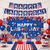 Patriotic Labor Day Party Decorations, USA Banner, Swirls, Honeycomb Centerpieces
