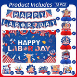 Patriotic Labor Day Party Decorations, USA Banner, Swirls, Honeycomb Centerpieces